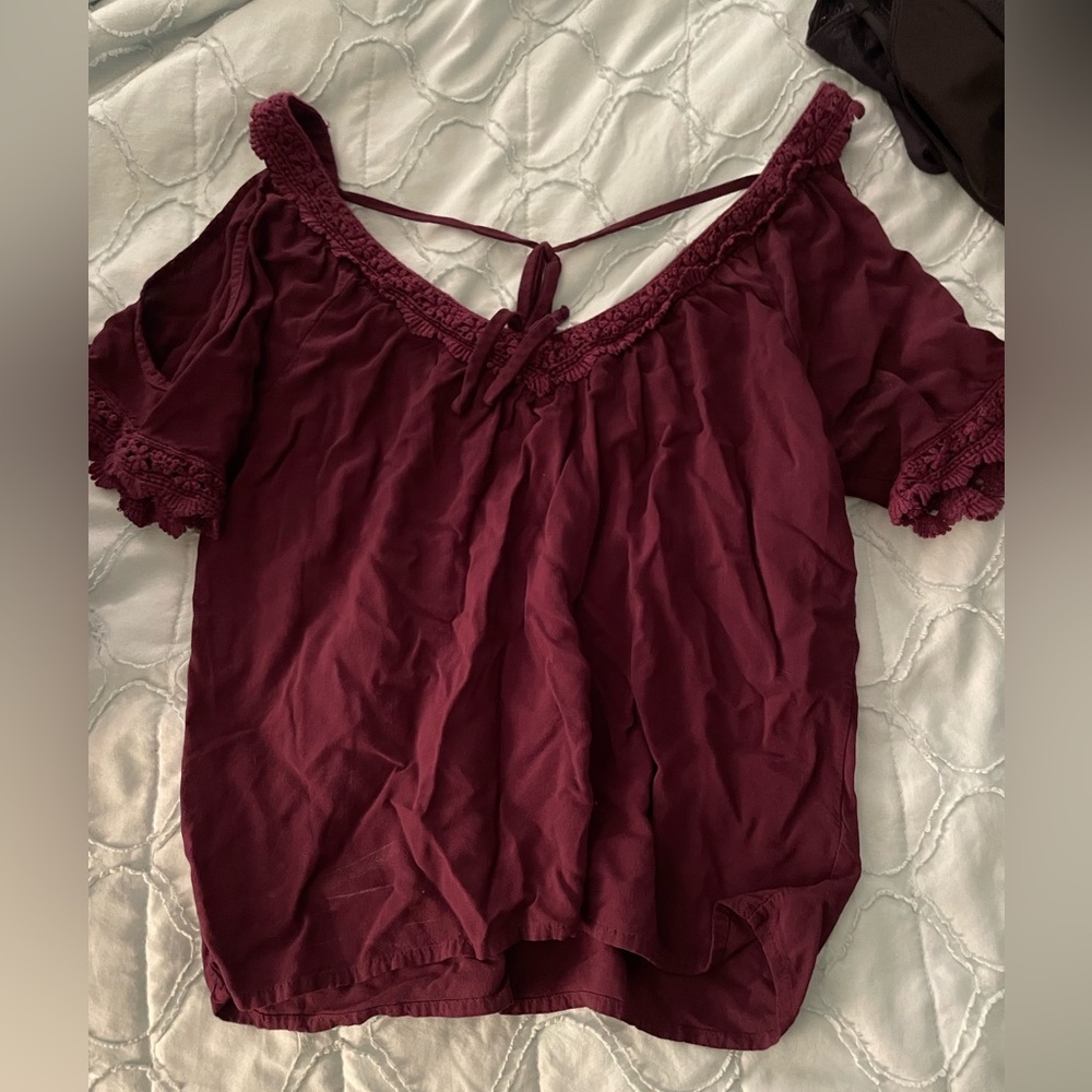Small purple cutout shoulder top